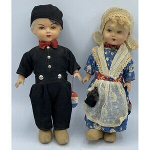 Vintage Souvenir Genuine Rozetta Dolls Amsterdam Holland Boy Girl Wooden Shoes